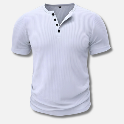 Men's Ribbed Slim-Fit Henley T-Shirt with Short Sleeves – Stylish T-Shirt for Everyday Wear, Leisure, and Smart Casual Style