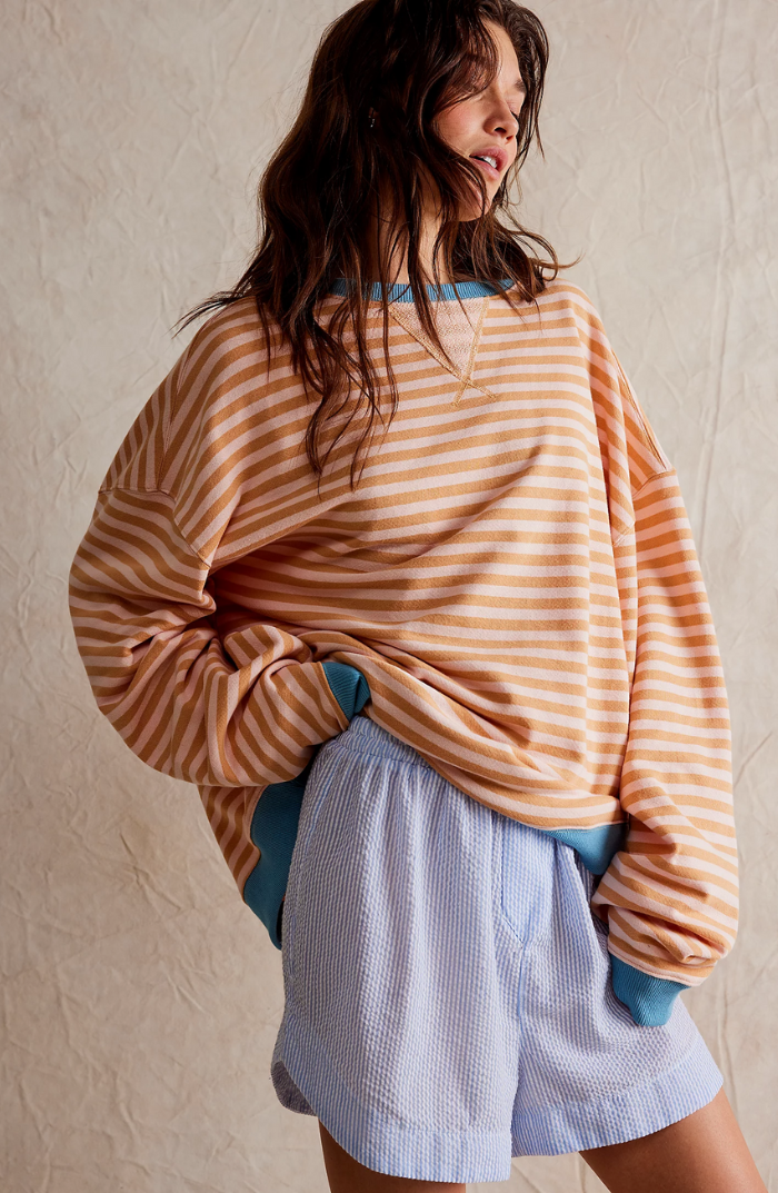 Women's Oversized Striped Sweatshirt with Dropped Shoulders - Relaxed Pullover for Everyday Wear, Leisure, and Layering