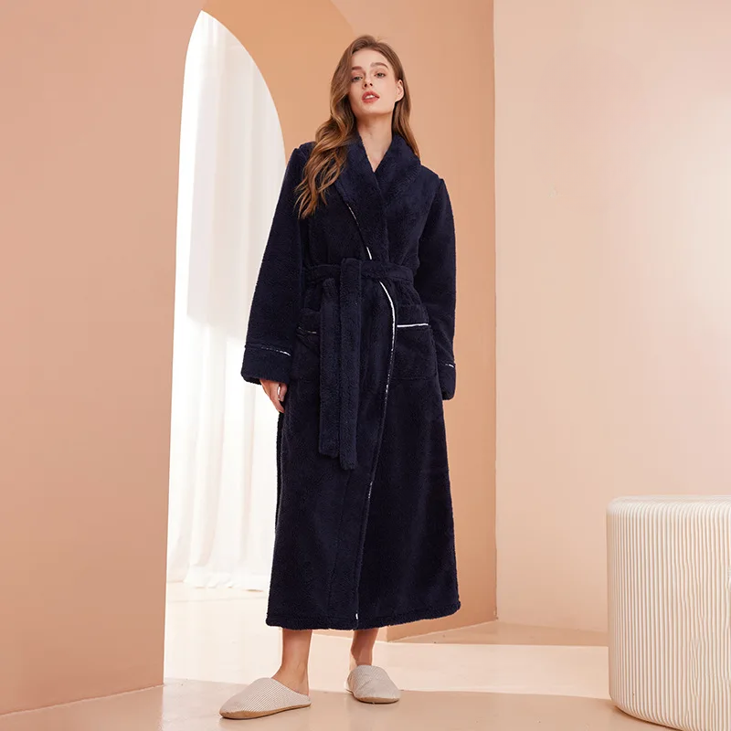 Women's Flannel Robe with Belt – Warm Robe for Home, Relaxation, and Cold Winter Days