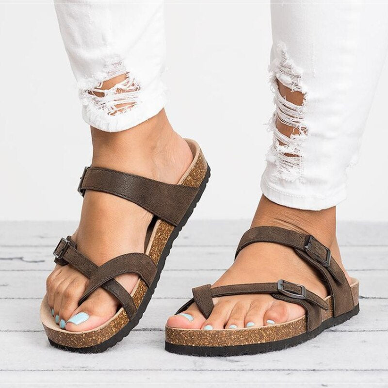 Dame Sandaler Med Korksål Og Justerbare Spænder