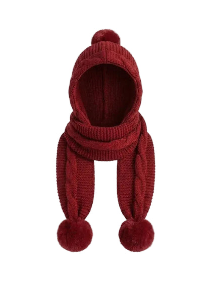 Eșarfă-cagulă tricotată de damă, cu design chunky și șnururi cu ciucuri mari – accesoriu de iarnă călduros pentru zile reci, purtare zilnică și timp liber
