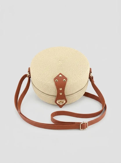 Women's Round Woven Straw Crossbody Bag with Long Adjustable Strap - Lightweight Summer Bag for Vacation, the Beach, Everyday Use, and Leisure