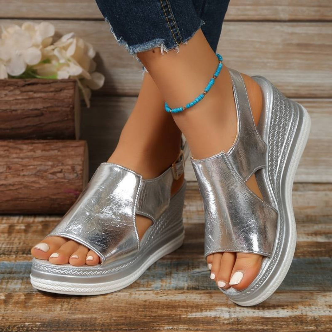 Dame Sandaler Med Metallisk Platform Og Kilehæl – Slingback-Sandaler Til Sommerbrug