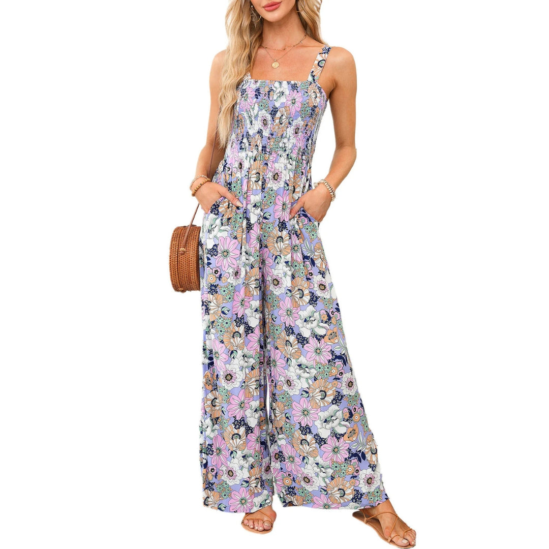 Dame Printet Jumpsuit Med Brede Ben – Afslappet Festtøj Til Forår Og Sommer