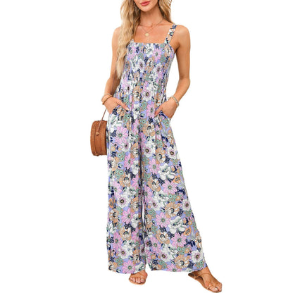 Dame Printet Jumpsuit Med Brede Ben – Afslappet Festtøj Til Forår Og Sommer