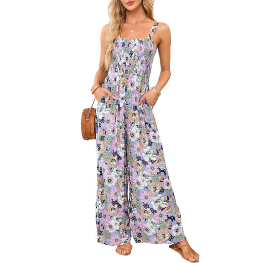 Women's Printed Wide-Leg Jumpsuit – Casual Party Wear for Spring and Summer