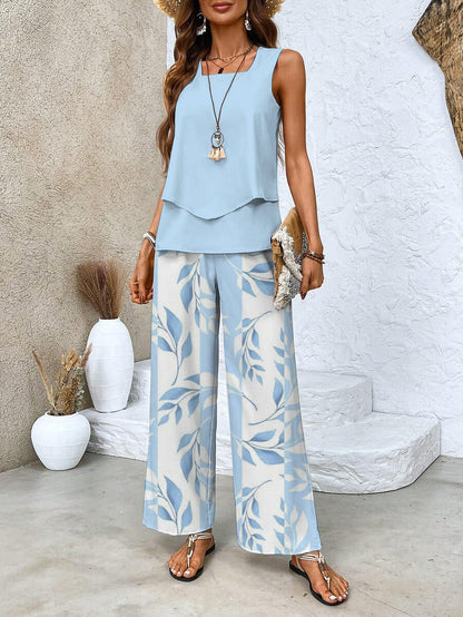 Set de damă din 2 piese, cu imprimeu și pantaloni cu croială largă – ținută elegantă pentru petreceri, vacanță, ținute de zi cu zi și stil smart casual