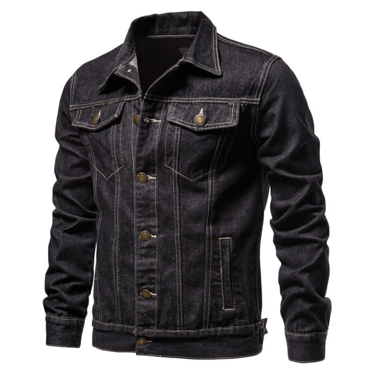Jachetă clasică trucker din denim pentru bărbați, cu închidere cu nasturi și buzunare la piept – jachetă casual pentru toamnă, purtare zilnică, timp liber și stil smart casual