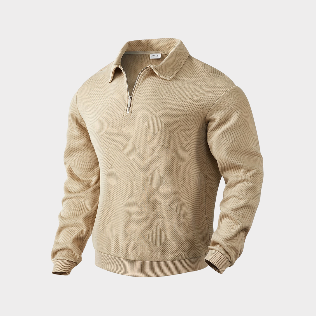 Herre Varm Polo-Sweatshirt Med Halv Lynlås – Afslappet Langærmet Lag Til Kontor Og Weekendbrug
