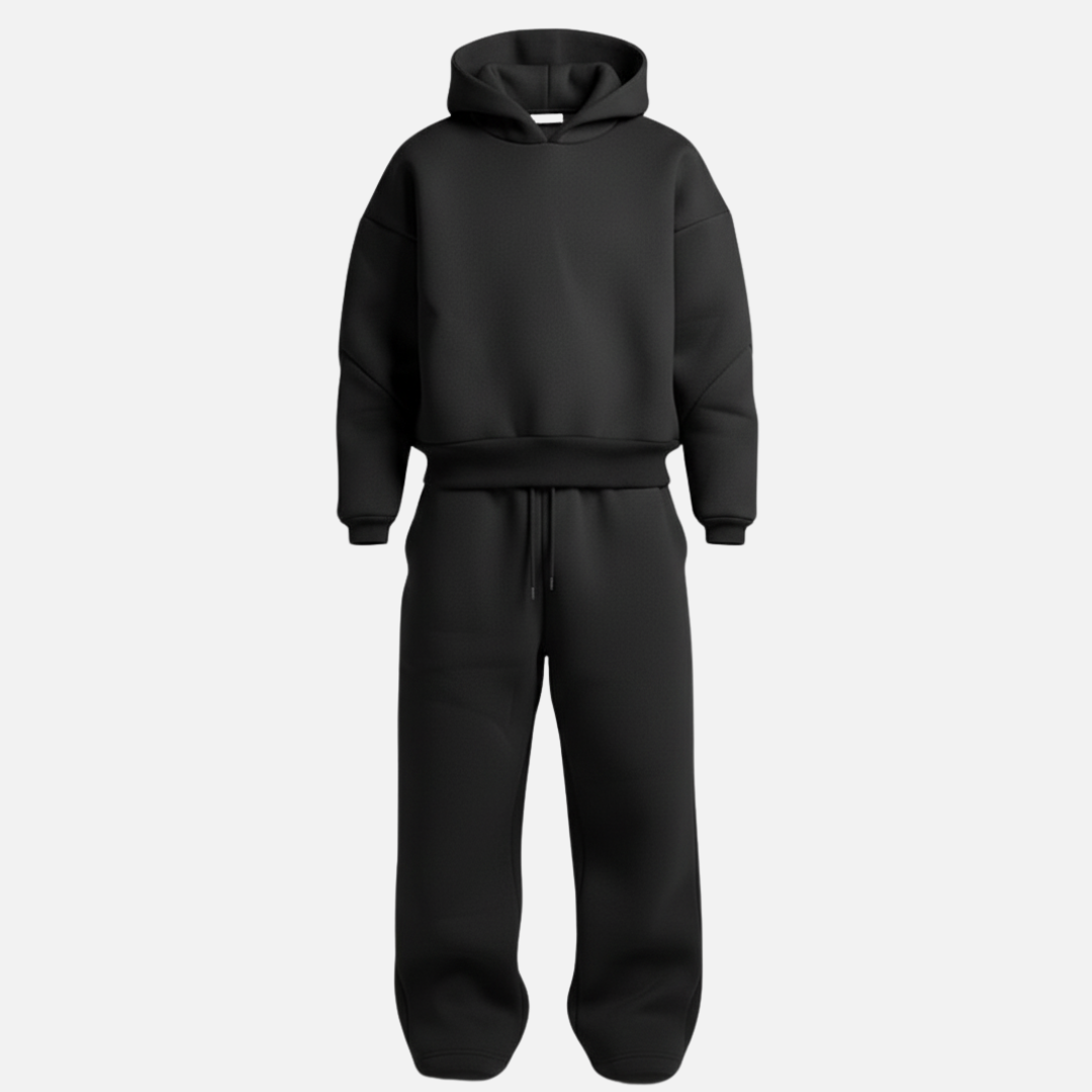 Męski oversize’owy dres z bluzą z kapturem i joggerami – swobodny, dwuczęściowy zestaw streetwearowy na podróże, do odpoczynku i na co dzień