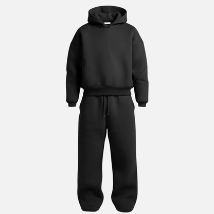 Męski oversize’owy dres z bluzą z kapturem i joggerami – swobodny, dwuczęściowy zestaw streetwearowy na podróże, do odpoczynku i na co dzień