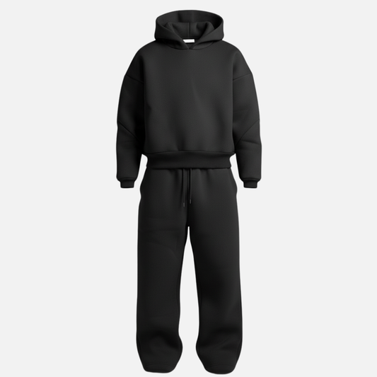 Męski oversize’owy dres z bluzą z kapturem i joggerami – swobodny, dwuczęściowy zestaw streetwearowy na podróże, do odpoczynku i na co dzień