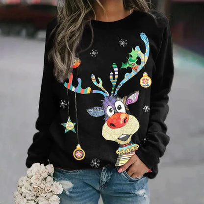 Sudadera navideña para mujer, con árbol de Navidad brillante y cuello redondo - Pulóver informal para invierno, Navidad, uso diario y estilo festivo