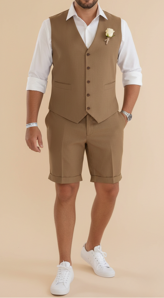 Conjunto de verano para hombre con chaleco entallado y pantalones cortos – Elegante atuendo de estilo elegante informal para bodas, vacaciones y eventos sociales