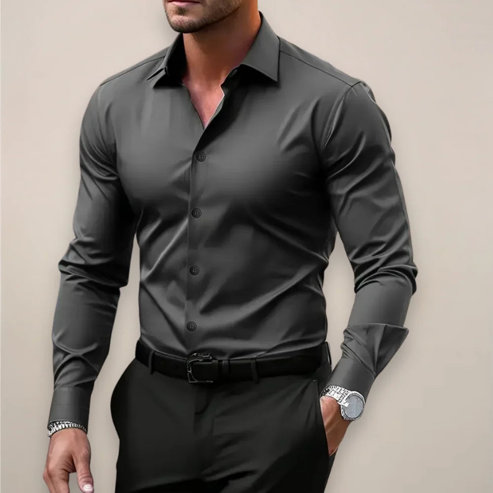 Męska koszula slim fit z długim rękawem i klasycznym zapięciem na guziki – elegancka koszula do biura i stylizacji smart casual