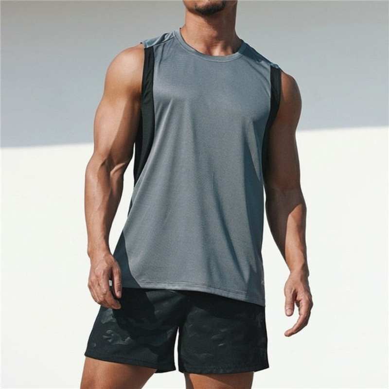 Camiseta deportiva color block para hombre, sin mangas, con cuello redondo y amplias sisas - camiseta de tirantes informal para entrenamiento, fitness, running y tiempo libre
