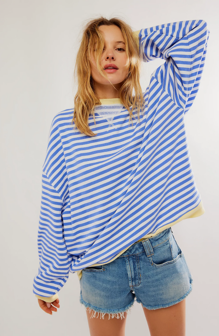 Women's Oversized Striped Sweatshirt with Dropped Shoulders - Relaxed Pullover for Everyday Wear, Leisure, and Layering