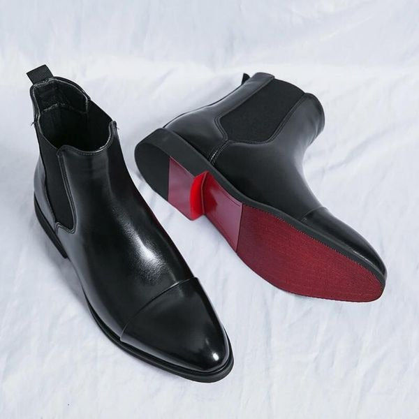 Pánské elegantní chelsea boty se špičatou špičkou a elastickými bočními panely - kotníkové boty s nízkým podpatkem do kanceláře, na večírek a pro elegantně ležérní styl