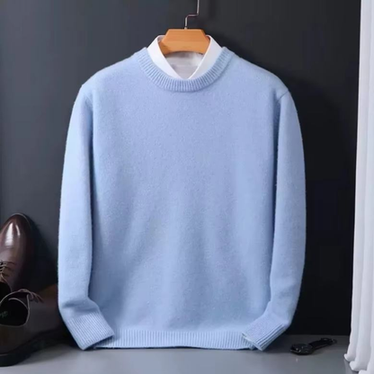 Męski klasyczny zimowy sweter z okrągłym dekoltem – miękki dzianinowy sweter z długimi rękawami i ściągaczami, do eleganckiego stylu casual i na co dzień