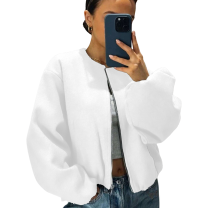 Women's Cropped Bomber Jacket with Zipper and a Relaxed Fit - Versatile Jacket for Streetwear, Everyday Wear, and Transitional Seasons