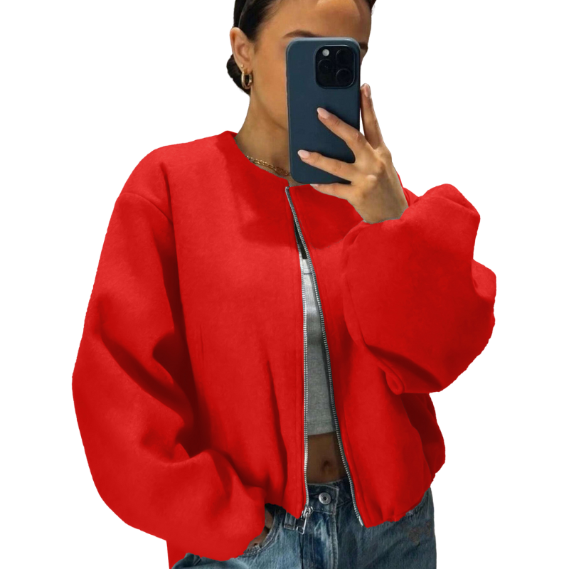 Women's Cropped Bomber Jacket with Zipper and a Relaxed Fit - Versatile Jacket for Streetwear, Everyday Wear, and Transitional Seasons