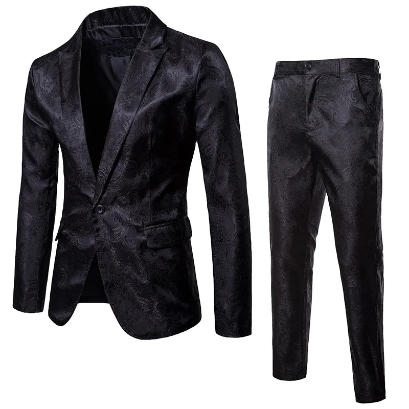 Herre Printed Slim Fit Formelt Blazer- og Buksesæt