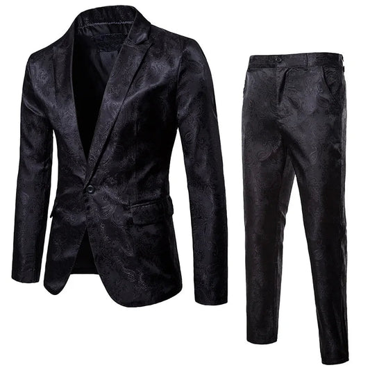 Costum formal slim fit pentru bărbați, sacou și pantaloni cu imprimeu