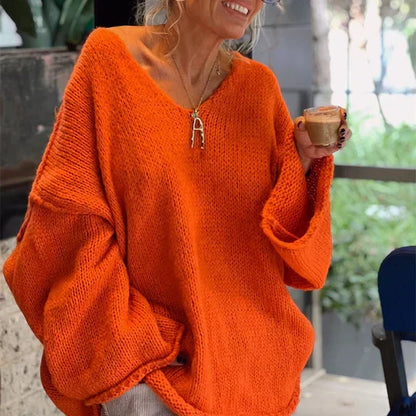 Women's oversized V-neck sweater with a long fit - a lightweight, relaxed sweater for spring, everyday wear, and layering