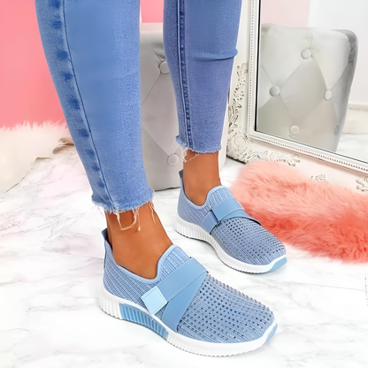 Dame Slip-on Sneakers I Strik Med Elastisk Rem – Lette Hverdagssko Til Fritid, Gåture, Rejser Og Afslappede Outfits