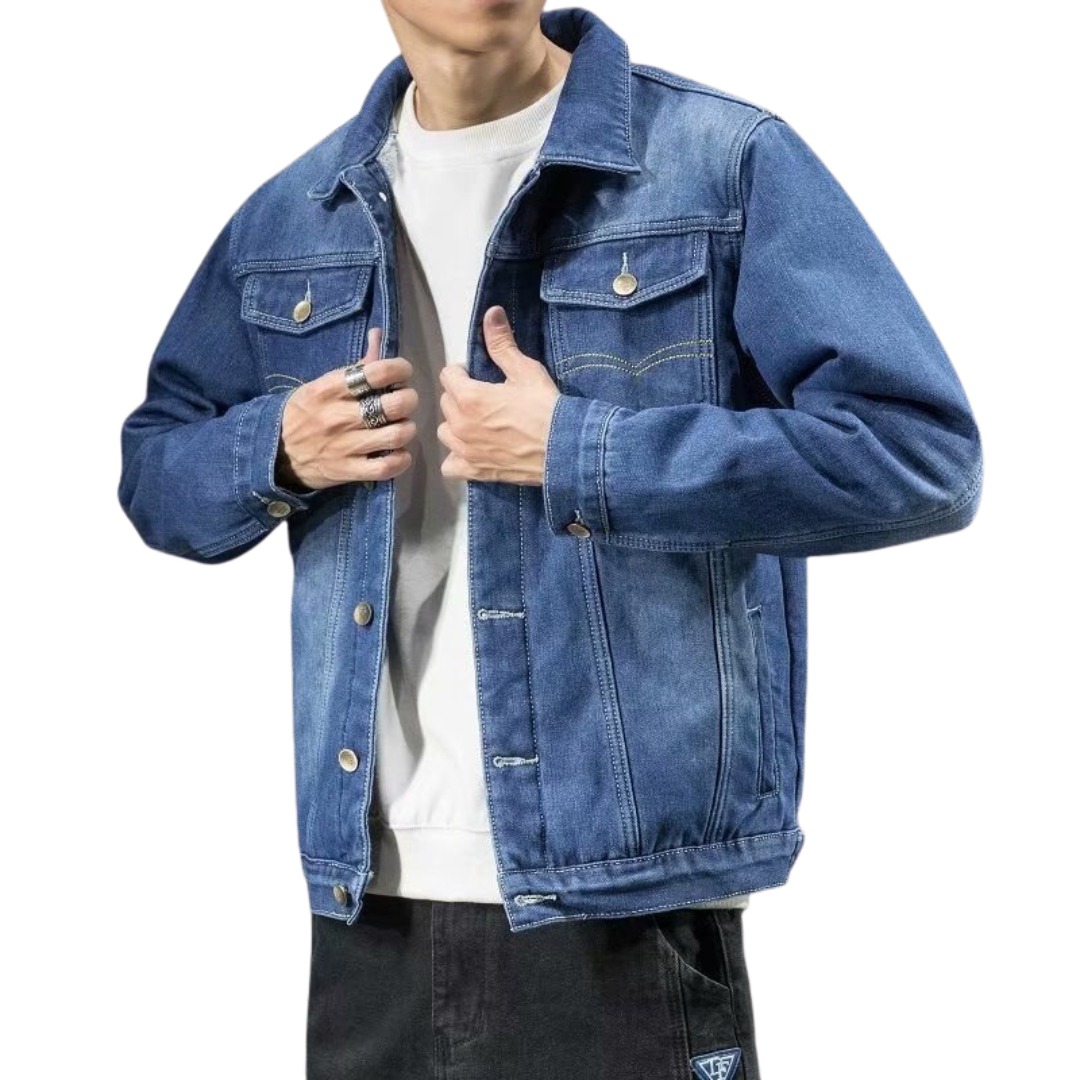 Jachetă trucker din denim pentru bărbați, căptușită cu fleece, cu închidere cu nasturi și croială lejeră – jachetă călduroasă pentru toamnă, iarnă, purtare zilnică și timp liber