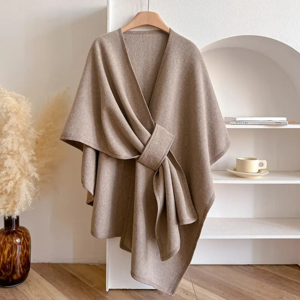 Women's Belted Poncho Coat – Wind-Resistant Outerwear for Autumn, Winter, Leisure, and Everyday Wear