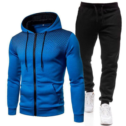 Set de trening din două piese pentru bărbați, cu glugă – jachetă sport cu fermoar și pantaloni de trening cu talie elastică, pentru antrenamente, timp liber și utilizare zilnică