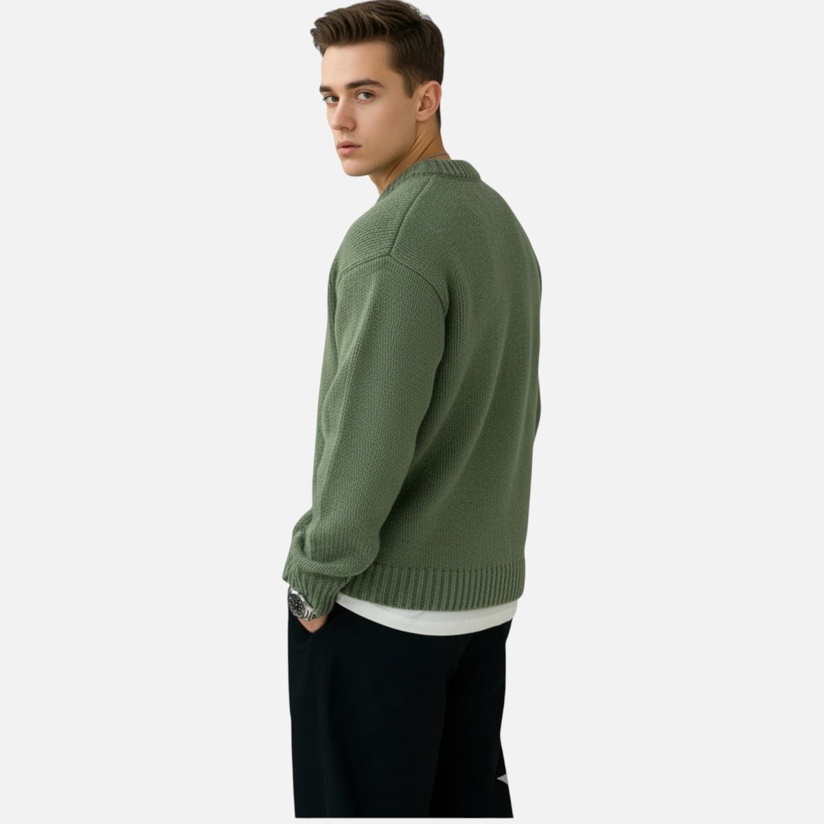 Men's Solid-Color Crew-Neck Pullover – Classic Sweater for Autumn, Winter, Everyday Wear and Smart Casual Style