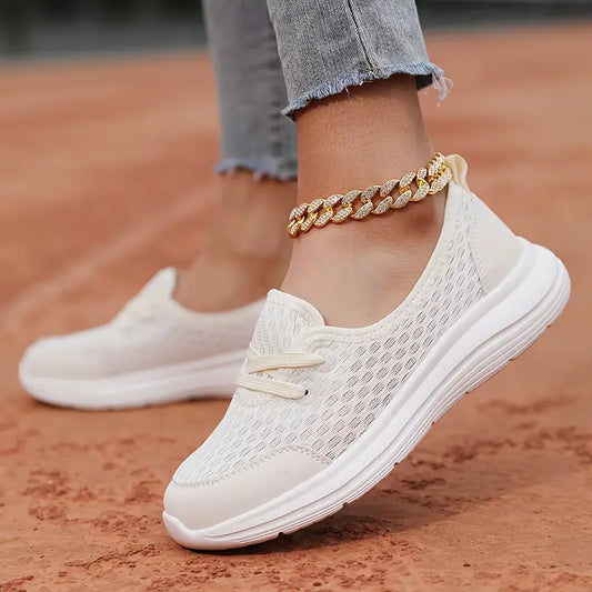 Dame Lette Mesh-sneakers Med Slip-on-design Og Snørebånd – Åndbare Og Komfortable Sko Med Blød Sål Til Gåture Og Hverdagsbrug
