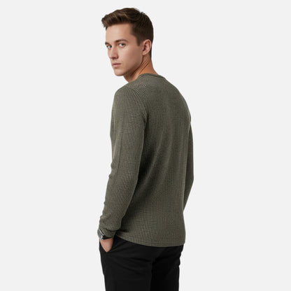 Herre Kabelstrikket Henley-sweater – Klassisk Strik Til Efterår, Vinter, Hverdagsbrug Og Smart Casual Stil