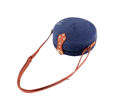 Women's Round Woven Straw Crossbody Bag with Long Adjustable Strap - Lightweight Summer Bag for Vacation, the Beach, Everyday Use, and Leisure