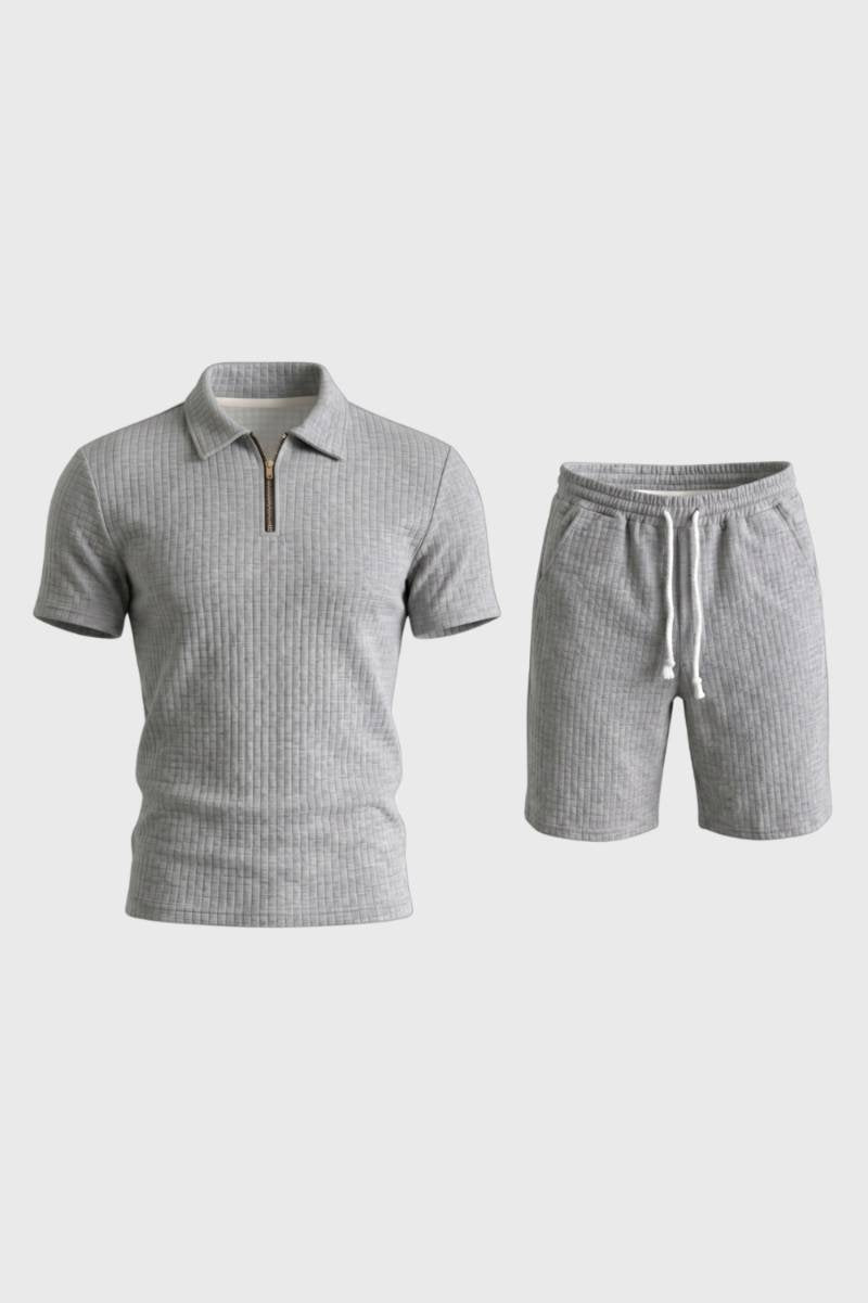 Herre Outfitsæt Med Ribbet Polo Og Shorts