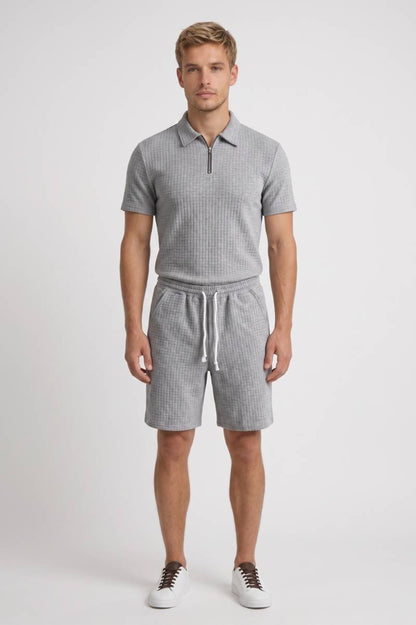 Herre Outfitsæt Med Ribbet Polo Og Shorts