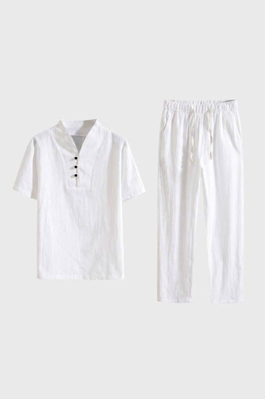 Set outfit bărbătesc, cu cămașă cu mânecă scurtă și pantaloni cu șnur