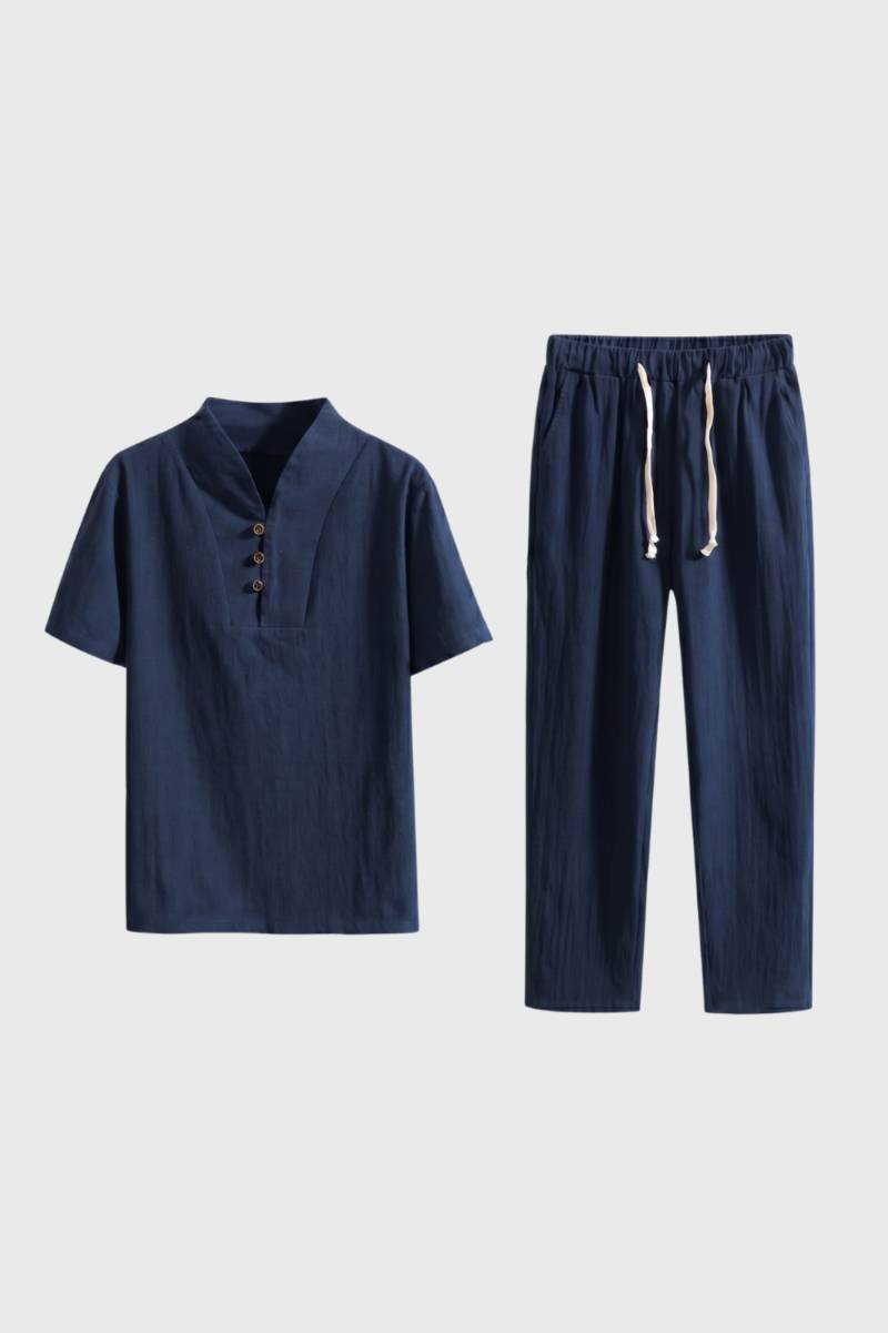 Herre Outfitsæt Med Kortærmet Skjorte Og Bukser Med Snøre