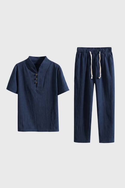Herre Outfitsæt Med Kortærmet Skjorte Og Bukser Med Snøre