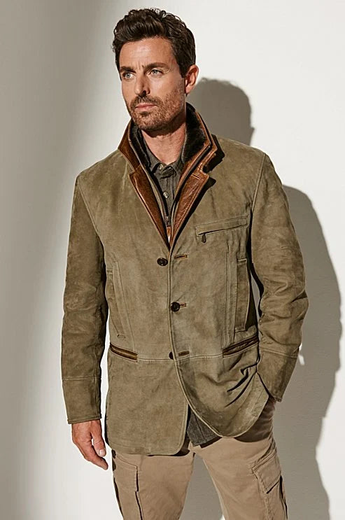 Herre Vintage Ruskindsjakke – Klassisk Efterårsjakke Til Hverdagsbrug, Fritid Og Smart Casual Stil