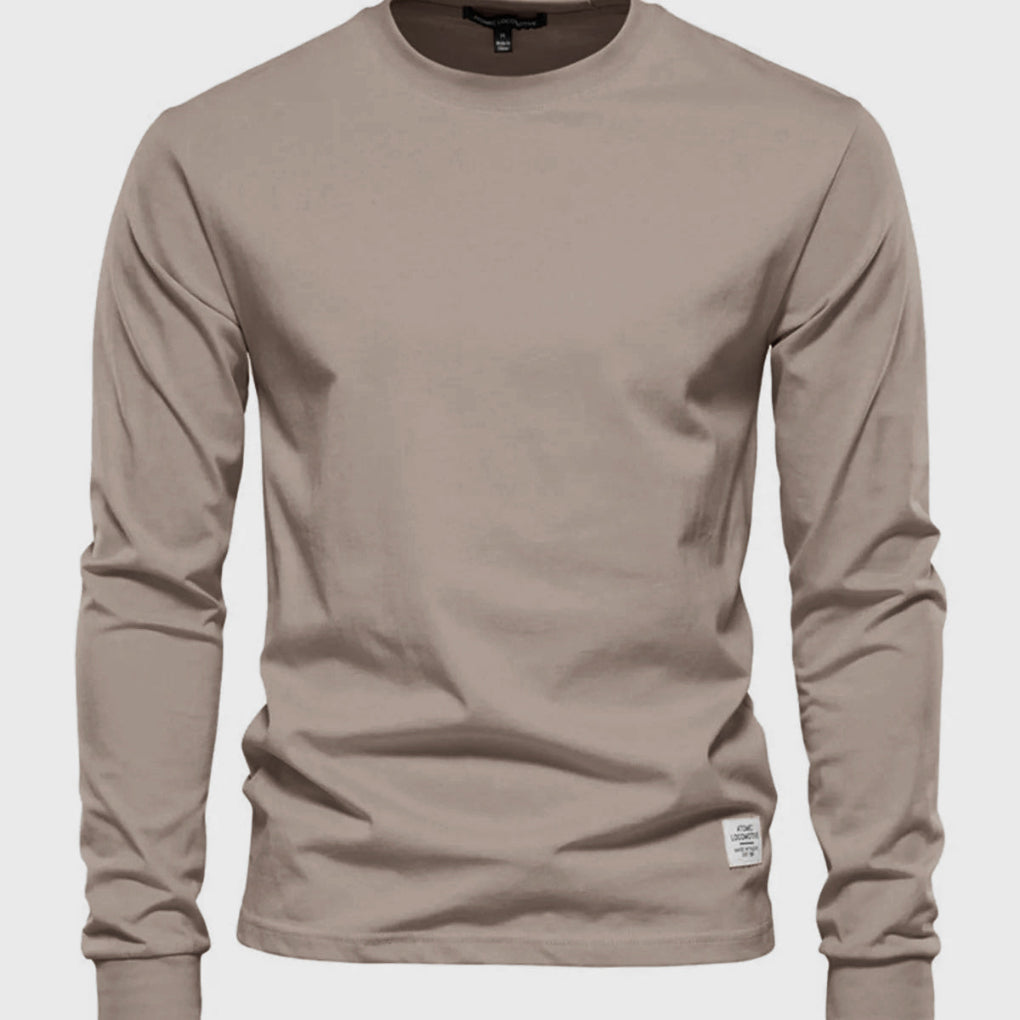 Camiseta de manga larga para hombre, de algodón y con cuello redondo: prenda clásica de estilo informal para el día a día, el tiempo libre, el otoño y un estilo smart casual