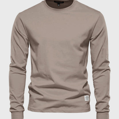 Camiseta de manga larga para hombre, de algodón y con cuello redondo: prenda clásica de estilo informal para el día a día, el tiempo libre, el otoño y un estilo smart casual