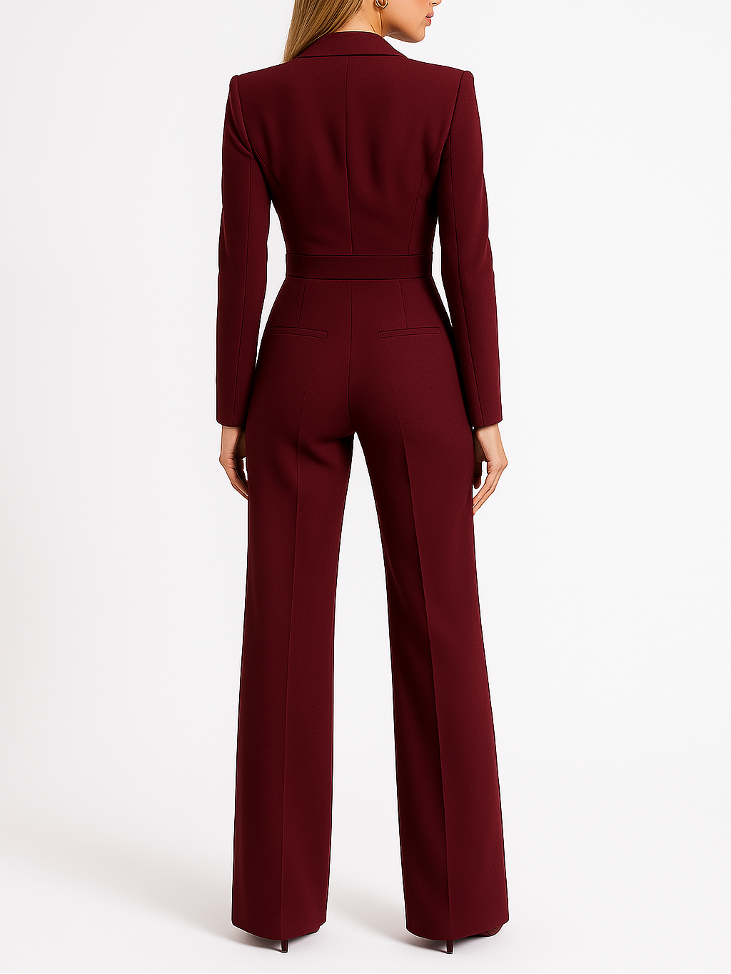 Dame Elegant Jumpsuit Med Vide Ben, Dyb V-hals Og Lange Ærmer – Stilfuld Heldragt Til Kontoret, Middage, Aftenarrangementer Og Festlige Anledninger