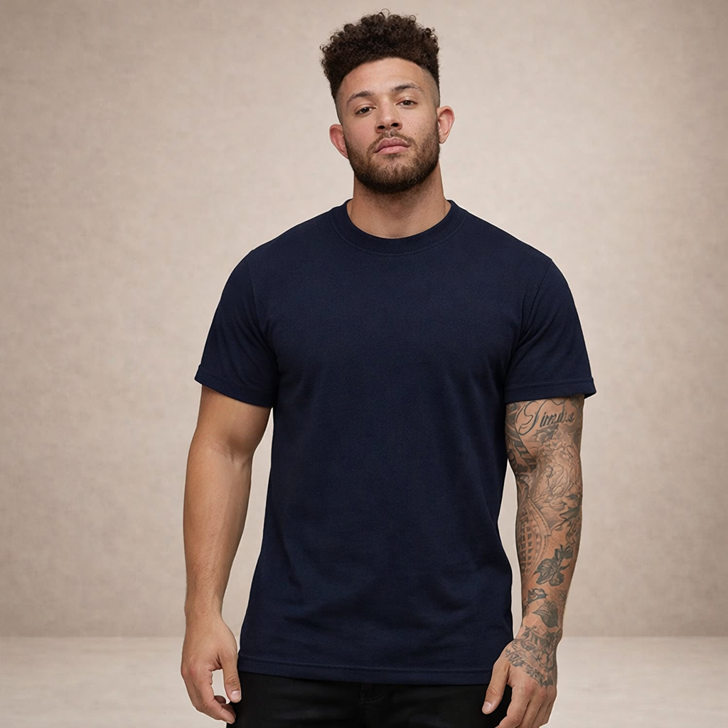 Tricou bărbătesc din bumbac, cu croială slim fit și guler rotund – piesă de bază clasică pentru purtare zilnică, timp liber și stil smart casual