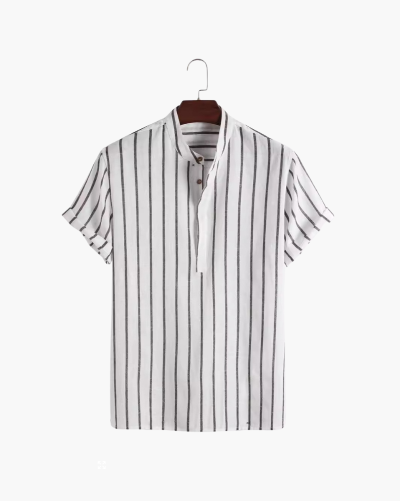 Herre Skjorte Med Mandarin Krave Og Printet Sommerdesign