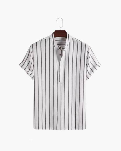 Herre Skjorte Med Mandarin Krave Og Printet Sommerdesign