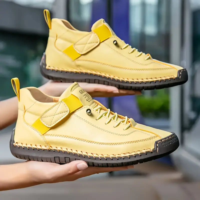 Dame Støttende Lædersneakers – Polstrede Afslappede Gåsko