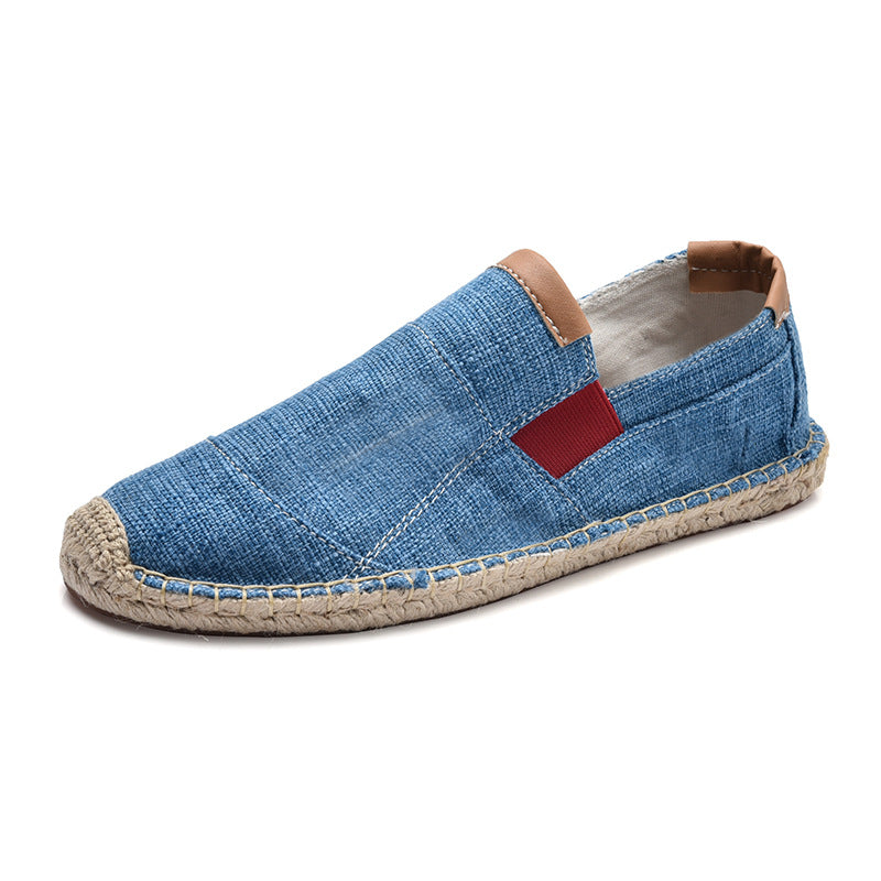 Pánské lehké plátěné espadrilky typu loafer s elastickými vsadkami – nazouvací letní boty s pletenou provazovou podrážkou na dovolenou, každý den i volný čas